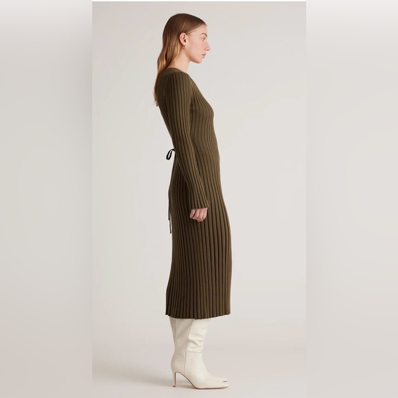 Quince Cotton Cashmere Ribbed Long Sleeve Crew Midi Dress - Picture 2 of 3